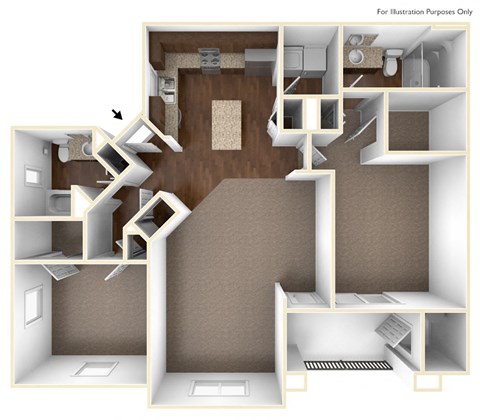 Floor plan for 2 beds, 2 baths, 1156 sqft
